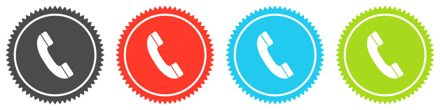 Icons auf 4 Buttons mit Zacken zeigen Telefon, Kontakt oder Hotline