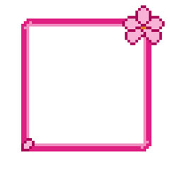 Pixel Art Pink Square Frame with Sakura Flower