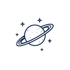 Simple line art of a ringed planet with stars against a white background