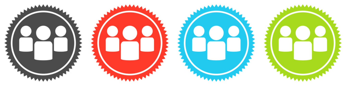 Icons auf 4 Buttons mit Zacken zeigen Gruppe oder Team