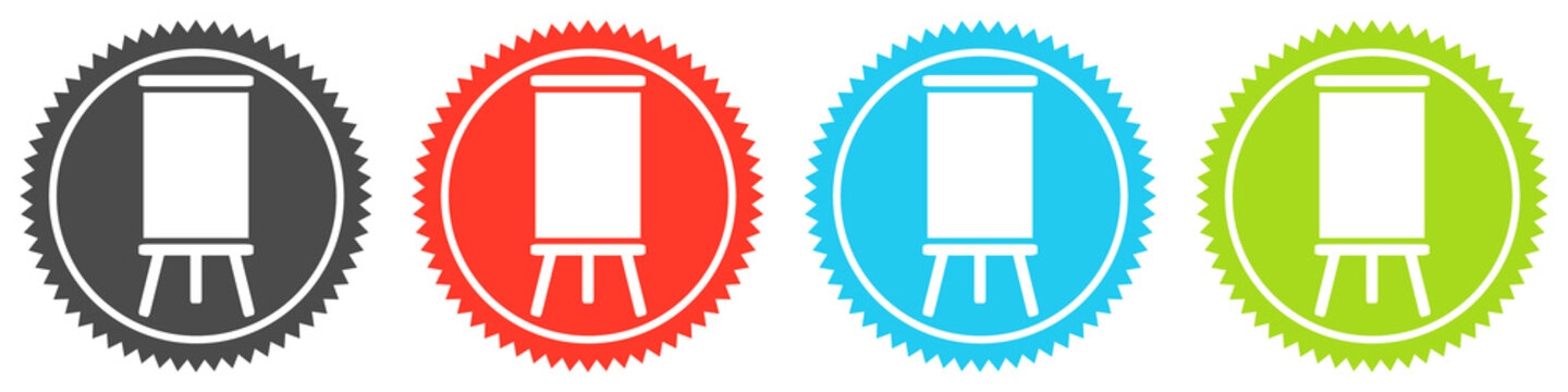 Icons auf 4 Buttons mit Zacken zeigen Tafel oder Pr&auml;sentation
