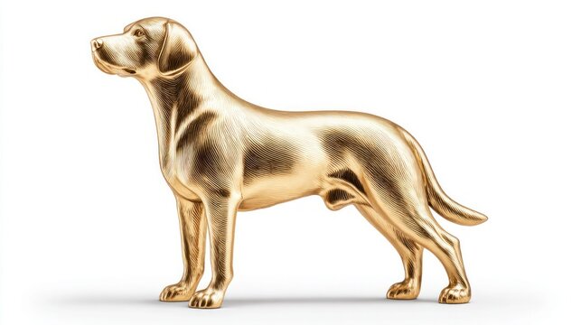 Elegant golden dog sculpture standing proudly against a clean white background