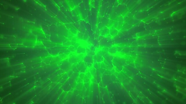 Vivid green light burst with caustic rays and glowing energy patterns