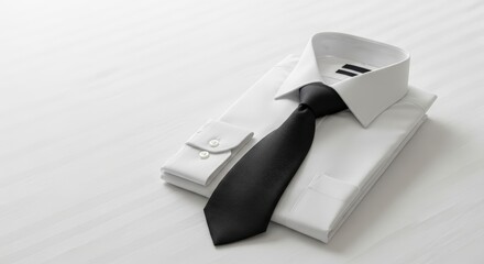 White Shirt with Black Tie on White Background.