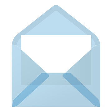 Matte translucent realistic envelope mockup. Blue  transparent open envelope with blank white card inside template