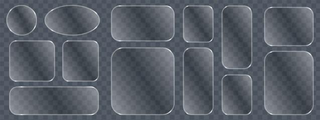Fototapeta premium Liquid glass button interface, light frame banner set, PNG glow light glass tech panels, futuristic mobile web banners, frame vector collection.