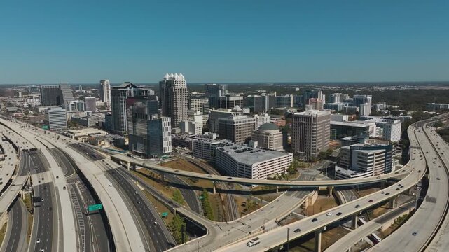 Push-out clip zooming away from downtown Orlando.