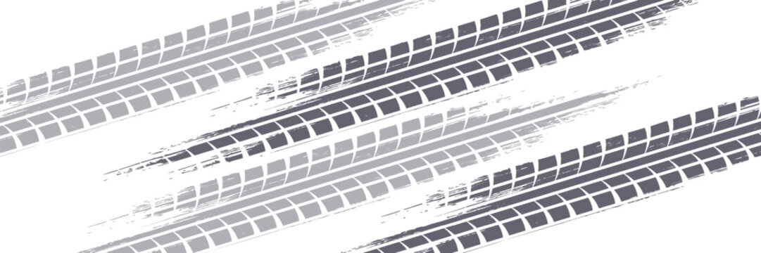 Auto tire tread grunge element. Car and motorcycle tire pattern, wheel tyre tread track. Black tyre print. Vector illustration isolated on white background.