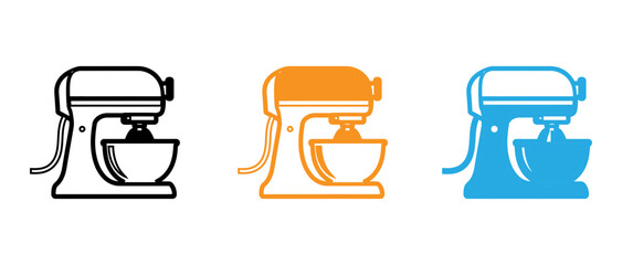 Three stylized kitchen mixers in different colors and styles isolated on transparent background, Vector © Mdroy5826