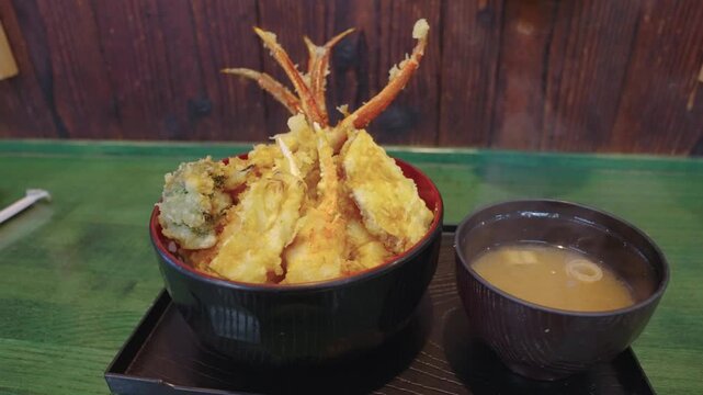 Crab Tempura and Miso Soup, Winter Japanese Meal
