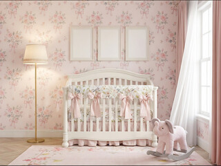 nursery frame mockup in girl pink room