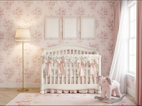 nursery frame mockup in girl pink room