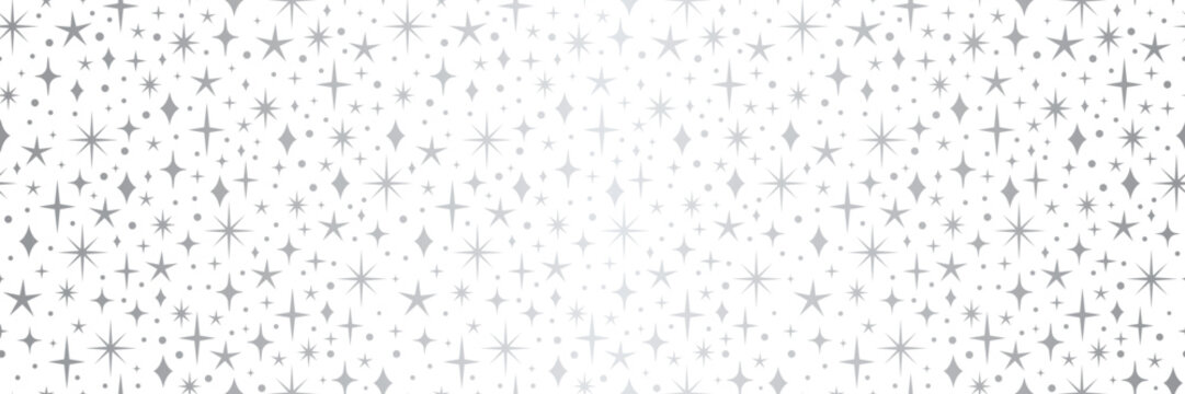 Silver metallic gradient star pattern vector banner background seamless tile