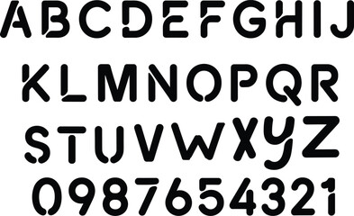 Modern Black Font Alphabet A to Z and Numbers 0 to 9 with Rounded Edges letters characters