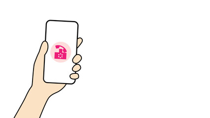スマートフォンを持つ手と電話アイコンのイラスト
