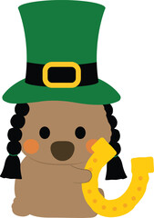 Cute Leprechaun Creature with Golden Horseshoe for St. Patrick's Day