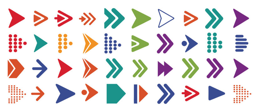 Colorful Arrows Vector Icons, Vibrant Bullet Point Arrows for Infographic, Presentation, UI App Design, Minimal Flat Style Illustration on White Background.