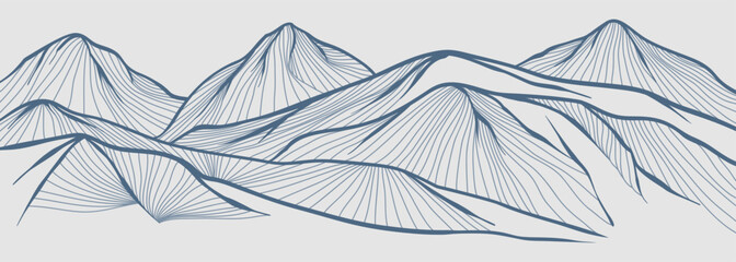 Minimalist Mountain with line art texture. Abstract mountain landscapes backgrounds. mountains range, hills and desert. use for wall art prints, poster Art Decoration, banner © gina