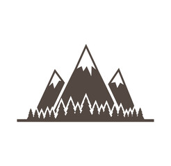 Brown mountain range with trees silhouette on white background  landscape graphic