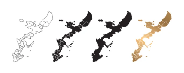 Vector illustration of Okinawa, Japan map icons in various styles, featuring black and gold colors. Design symbols. © Eakglory