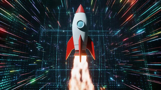 Abstract digital rocket launch metaphor animation
