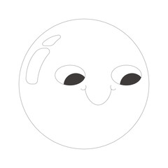 Round glossy smiling emoji face 2D line character. Cheerful joyful reaction icon. Cute positive emoticon with side glancing eyes isolated vector ink outline personage. Monochromatic spot illustration