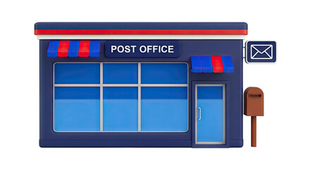 3D Render of a Cartoon Post Office with Mailbox