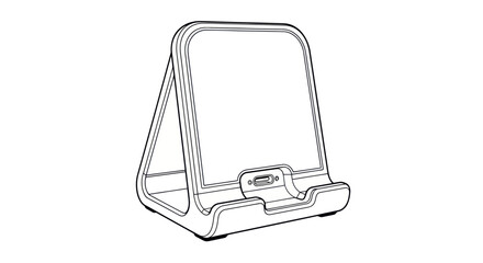 A minimalist line art illustration of a device charging stand.