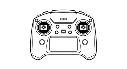 Line art illustration of a drone remote controller with joysticks © huhiyart
