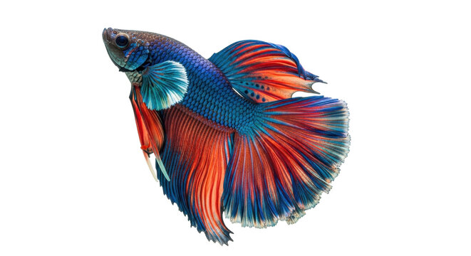 Isolated Betta fish with colorful fins, swimming close-up in aquatic environment, beauty of nature