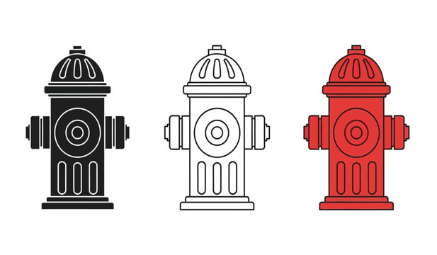 Three fire hydrants in black, white, and red colors