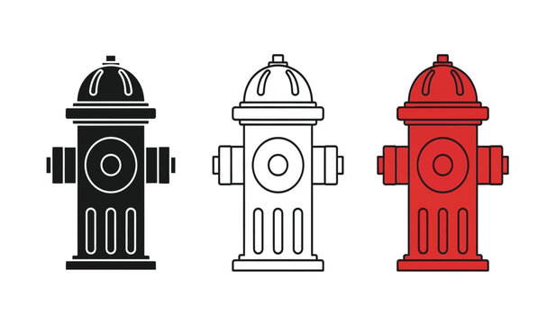 Vector illustration of three fire hydrants in black, white, and red