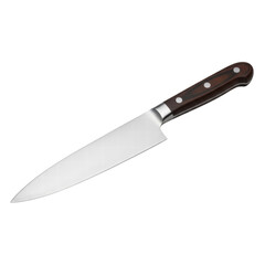 Professional Chef Knife with Dark Wood Handle Isolated on Black