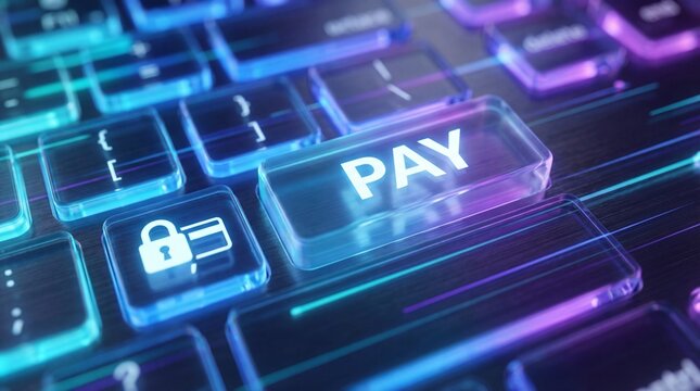 Secure online payment with glowing keyboard button