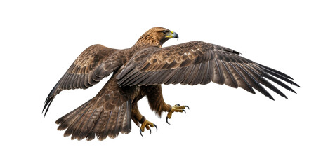 Fototapeta premium Isolated Majestic Golden Eagle Flying with Wings Spread Open Feathers Predatory Bird