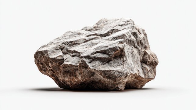 A single rough gray stone with textured surface isolated on a white background