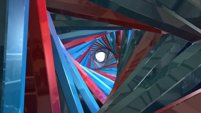 Digital tunnel of cyberspace with particles and lighting, Technology network connections abstract red background concept.