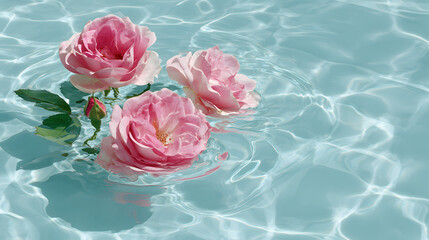 Pink roses floating in water