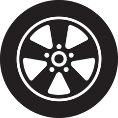 Car, vehicle or automobile tire alloy wheel with rim flat vector icon for apps and websites
