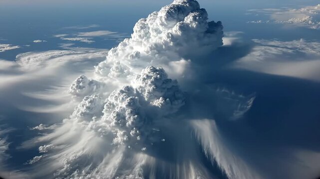 Stunning aerial view of a massive cumulonimbus cloud formation.