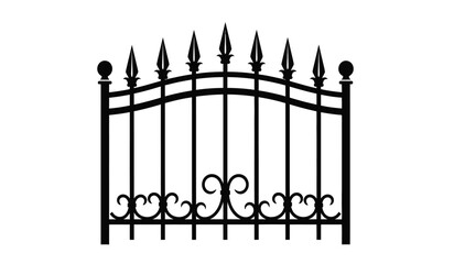 Black wrought iron gate with pointed tips and decorative scrollwork