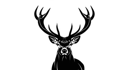 Black and White Deer Head Illustration. © ade