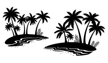 Black palm tree silhouettes tropical beach coconut banana trees vector isolated on white © MD HAJIRUDDIN