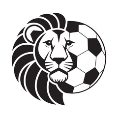 Fototapeta premium A striking black and white logo combining a lion s head with a soccer ball