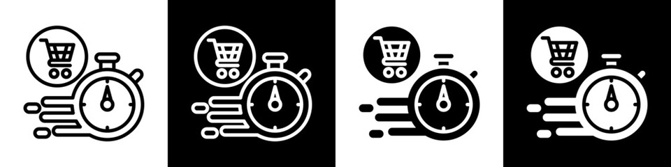 Fast Checkout Line And Solid Icon In White And Black Background