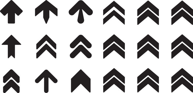 Black solid swipe up arrow vector icon set for social media stories and web interface navigation