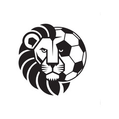 Obraz premium A striking black and white graphic combining a lion s head with a soccer ball