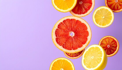 Floating Citrus Slices on Pastel Purple Background