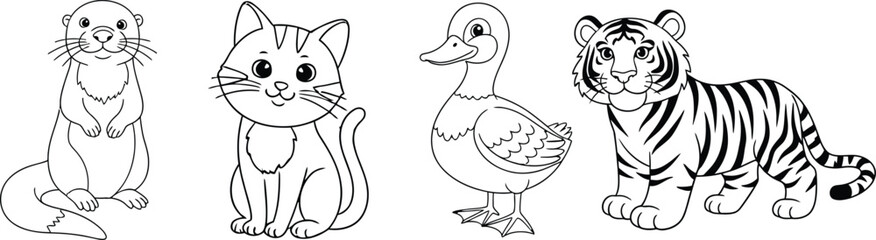 Fototapeta premium Cute cartoon animals line drawings