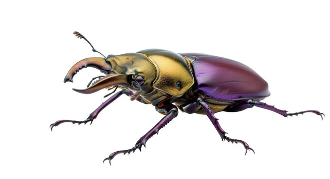 Isolated colorful stag beetle Lucanus asahinai insect with large mandibles and chitinous exoskeleton